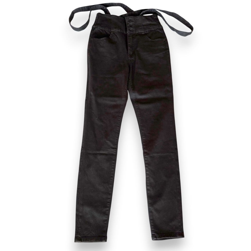 FOREVER 21 black high waist suspenders pants denim size 26 NWT